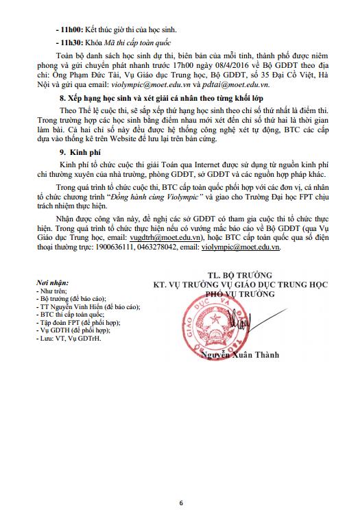 Trang 6 công văn của Bộ GD&ĐT hướng dẫn thi giải Toán qua Internet năm học 2015 - 2016