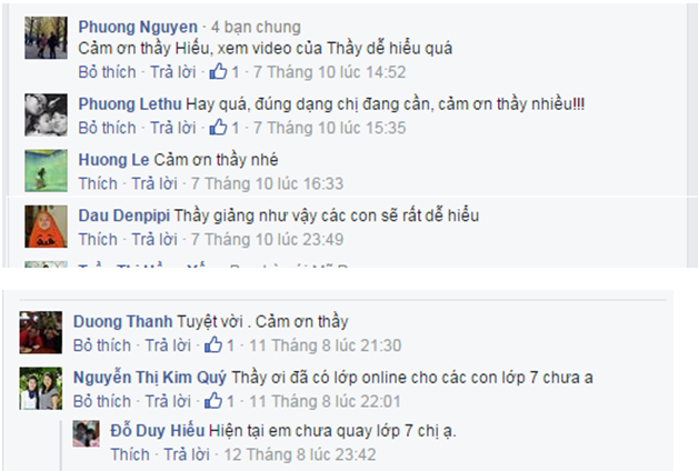 Phụ huynh cảm ơn thầy sau khi con học các video bài giảng