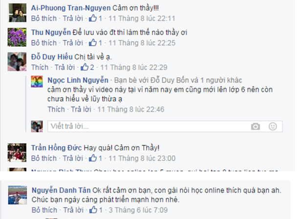 Phụ huynh hỏi bài và trao đổi với thầy Hiếu ngay dưới bình luận