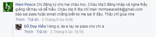 Phụ huynh hỏi đăng kí lớp học cho con và được thầy Hiếu trả lời